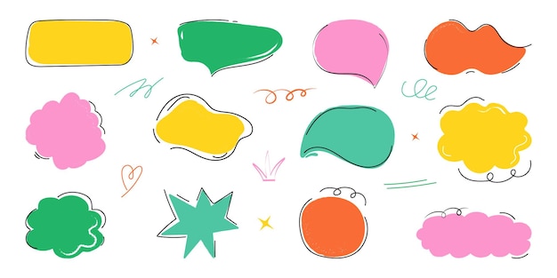 Crayon speech bubble set in trendy doodle style Color chalk balloons for text chat dialog icon
