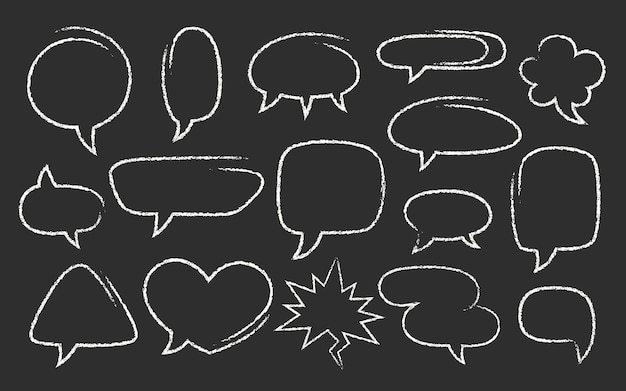 crayon speech bubbles vector set chalk blackboard scribble talking clouds shapes collection hand