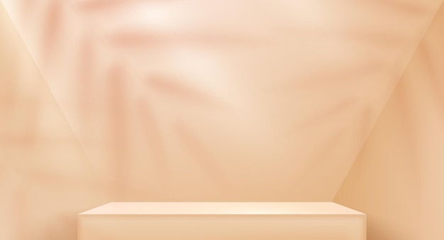 cream pedestal podium background for products display presentation with leaf shadow