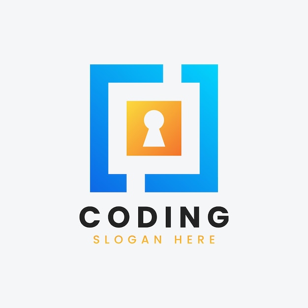 Creative abstract modern programming coding logo design colorful gradient lock coding logo template