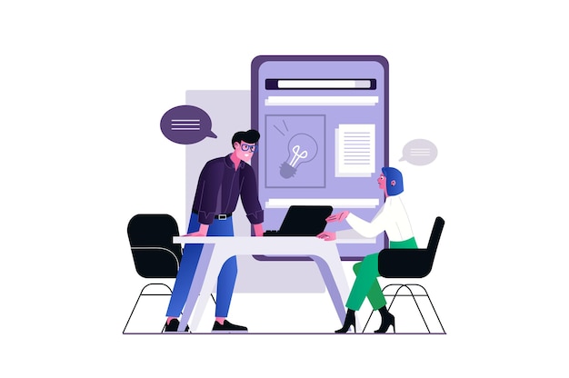Creative agency concept with people scene in the flat cartoon design Creative agency employees