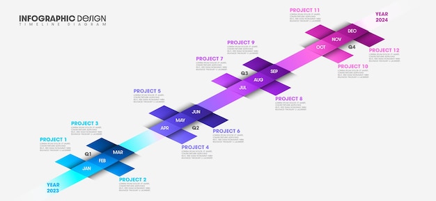 Creative business ideas with 12 month timeline diagram Infographic design vectors