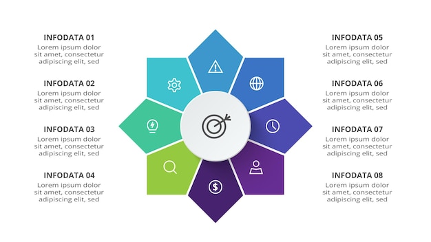 Creative concept for infographic with 8 steps options parts or processes Business data visualization