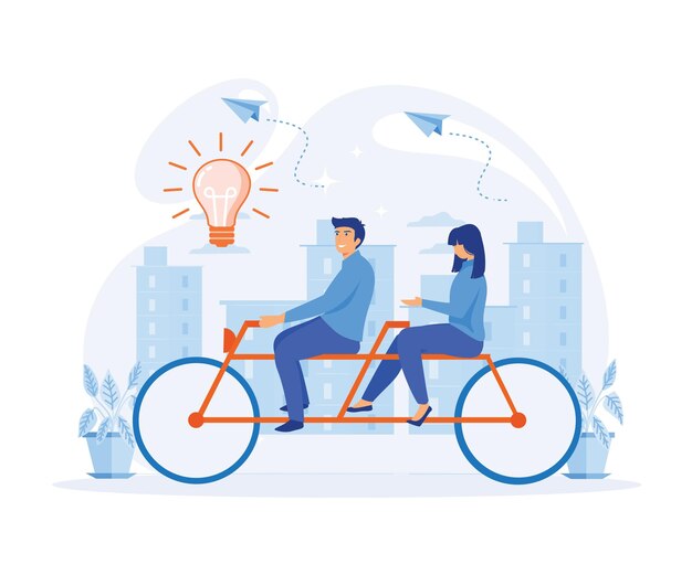 Creative Idea Teamwork Concept Business Team Riding Tandem Bicycle Cooperation Leadership