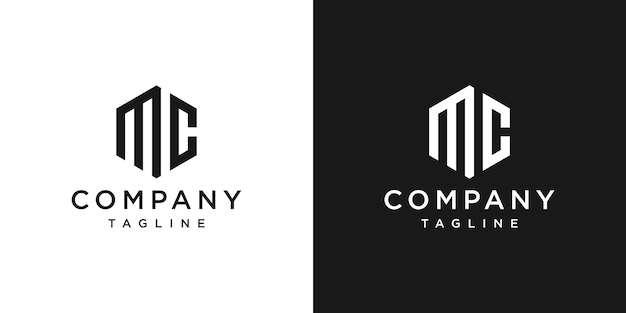 Creative Letter MC Monogram Hexagon Logo Design Icon Template White and Black Background