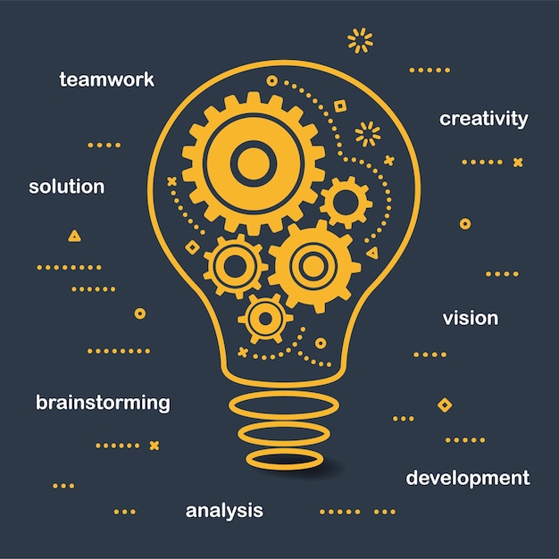 Creative light bulb with inspired cogwheel infographic