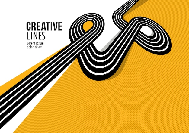 Creative lines vector abstract background 3D perspective linear graphic design composition stripes in dimensional rotation poster or banner