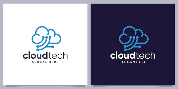 Creative logo cloud tech design template with line dot connect simple logo inspiration