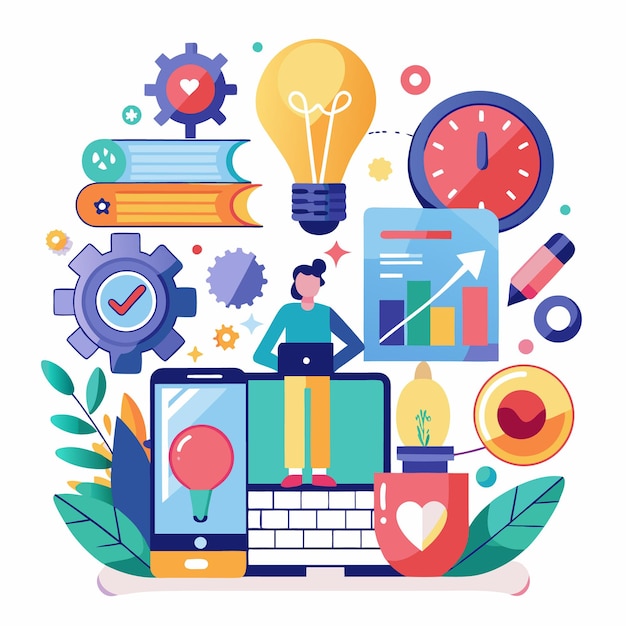Creative Workspace Illustration Vibrant Office Design with Inspirational Elements
