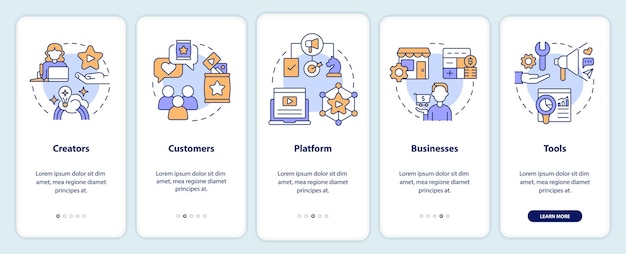 Creator economy stakeholders onboarding mobile app screen