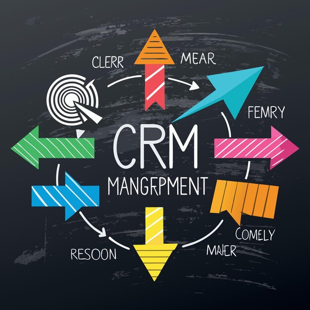 CRM customer relationship management concept multi color arrows pointing to the word SSL at the c