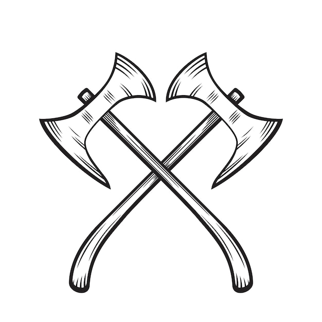 Crossed axes, medieval weapons on white, vector illustration