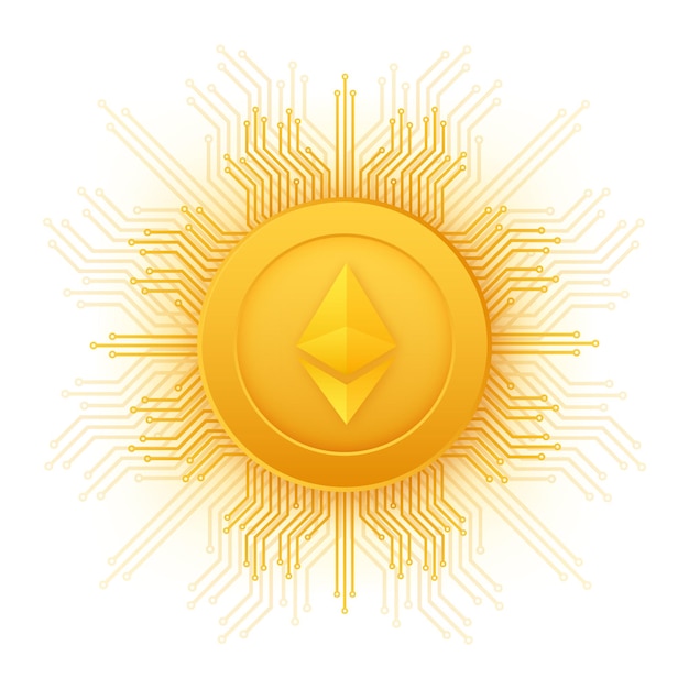 Cryptocurrency logo Etherium in flat style on golden background