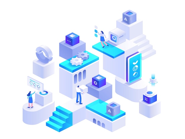 Cryptocurrency mining isometric concept