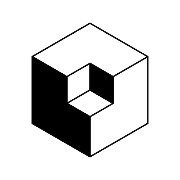 Cube logo geometric vector design Black and white Box logotype company trendy techno emblem in isometric 3D style