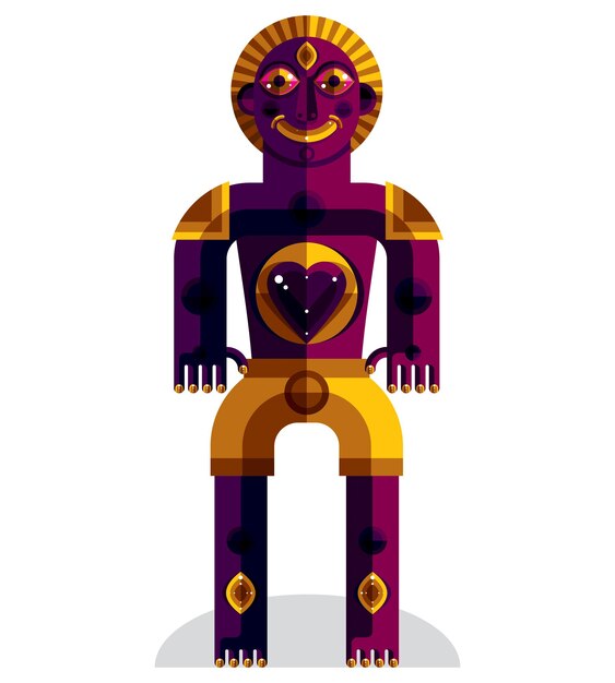 Cubism theme vector graphic illustration, modernistic symbol. Geometric cartoon character, mythic creature or shaman.