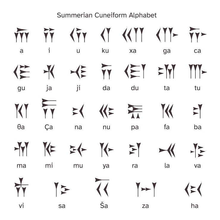 Vektori cuneiform alphabet sumerian persian writing system clay stone wall mesopotamia religion inscriptions babylon language script ancient iraq science art recent vector illustration