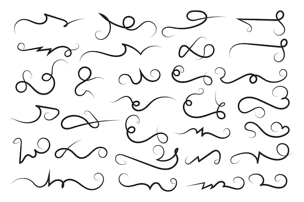 Curly swirl decorative swishes Pen Filigree flourishes calligraphy lettering scrolls text elements