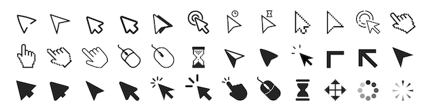 Cursor icon Mouse click cursor collection Computer mouse click cursor arrow icons set and loading icons