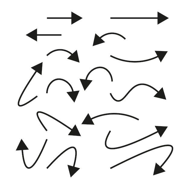Curved arrow icons Varied directional arrows Drawn arrow vectors Navigation symbol