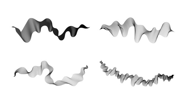 Curved wavy stripes Set of four abstract dark gradient wave lines on white background Vector illustration