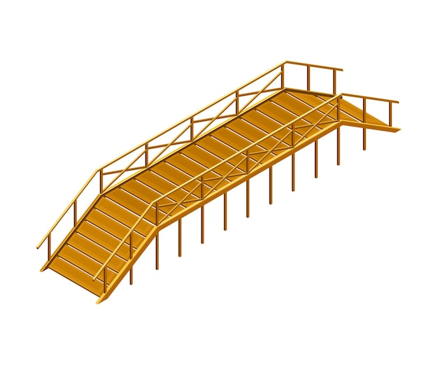 Curved wooden bridge with balustrade railing vector illustration