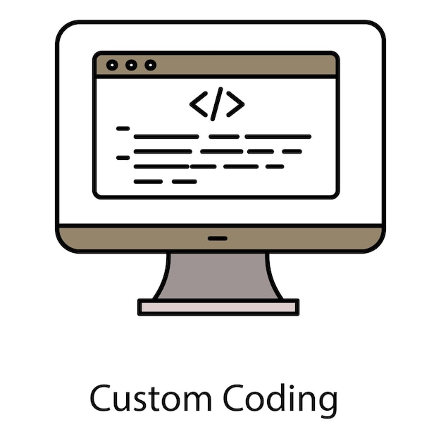 Custom Coding Vector Icon for Tailored Programming Code Development and Software Customization
