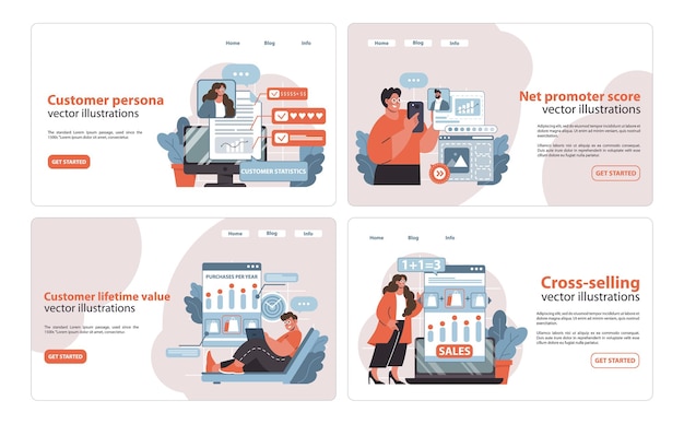 Customer journey collection engaging illustrations for persona development lifetime value promoter