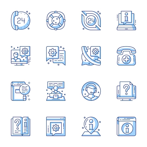 Customer service, online support linear vector icons set.