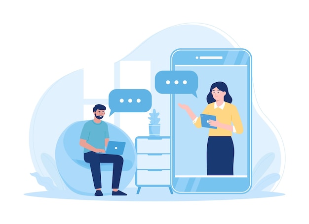 customer support assistance and feedback for clients trending concept flat illustration