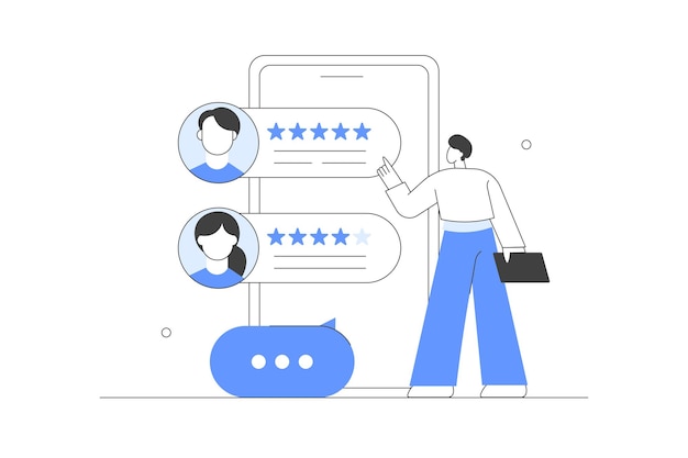 customer support character sharing user experience and giving customer feedback stylish abstract