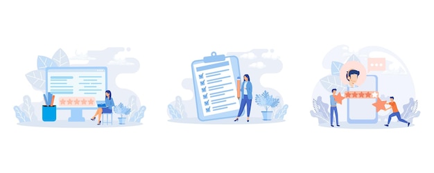 Customer support illustration. Characters using online helpdesk platform. flat vector illustration