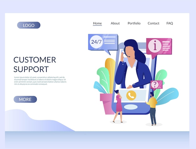 customer support vector website landing page design template