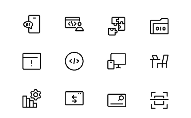 Customizable Coding and Programming Icons Vector Graphics for Development Design Systems and Tech Workflows