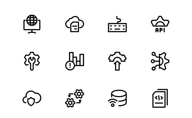 Customizable Coding and Programming Icons Vector Graphics for Development Design Systems and Tech Workflows