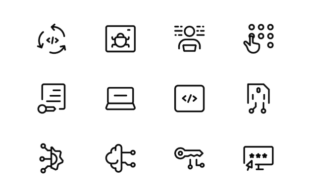Customizable Coding and Programming Icons Vector Graphics for Development Design Systems and Tech
