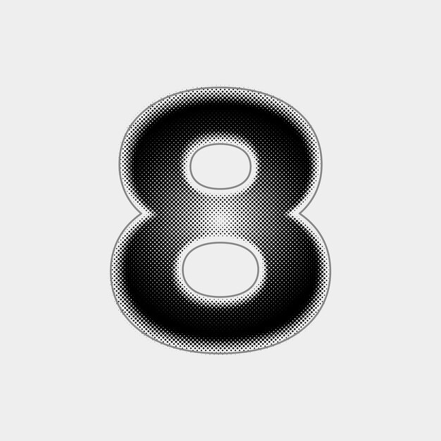 Customizable Halftone Vector Number 8 Icon with Black Line Design