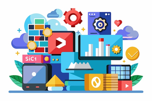 customizable javascript elements are visually showcased highlighting tools and components for web development javascript frameworks customizable disproportionate illustration