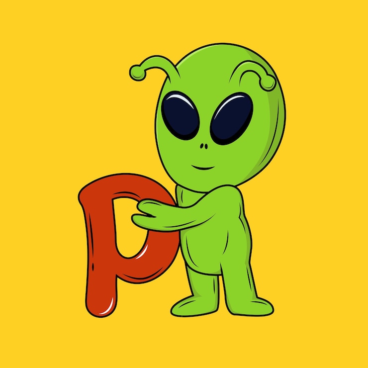 Vektori cute alien with p letter cartoon sticker vector illustration