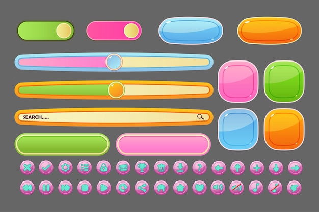 cute and fresh game ui for mobile or windows with green and pink color