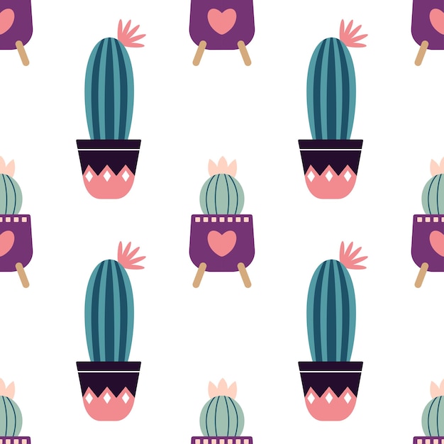 Cute cacti in boho style Cactus seamless pattern Trendy boho background Cacti fabric print design Succulent textile