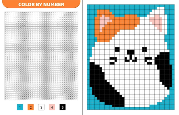 cute cat squishmallow color by number pixel coloring book numbered squares game for kids vector