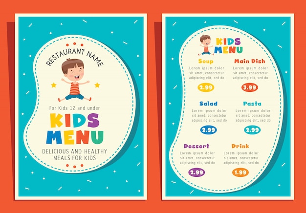 cute colorful kids meal menu template
