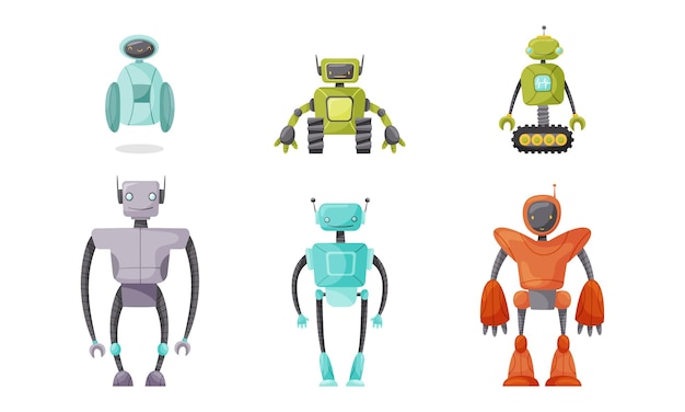 cute humanoid or robot with antenna as artificial intelligence vector set