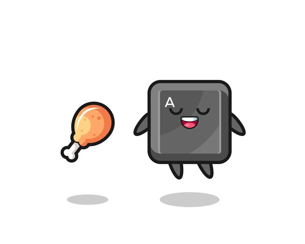 Cute keyboard button floating and tempted because of fried chicken