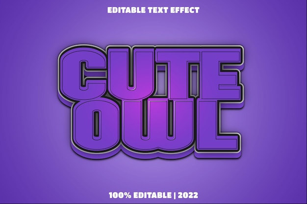 Cute owl editable Text effect 3 Dimension emboss simple style