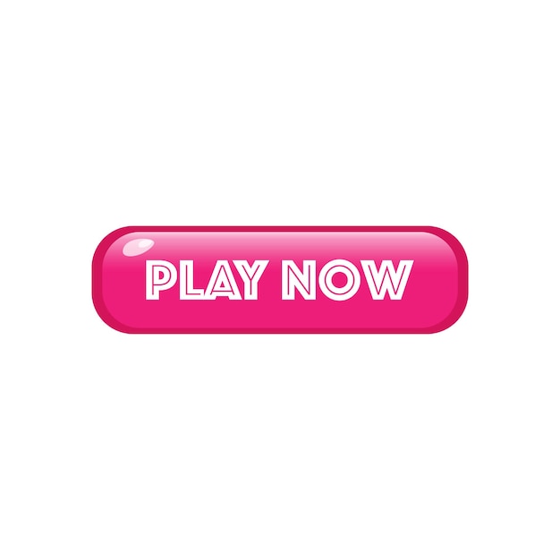 Cute pink Play Now button Vector illustration on white background PLAY NOW ICON