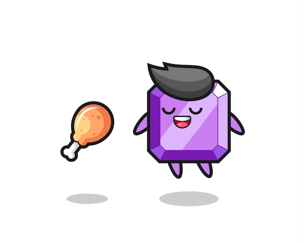 Cute purple gemstone floating and tempted because of fried chicken