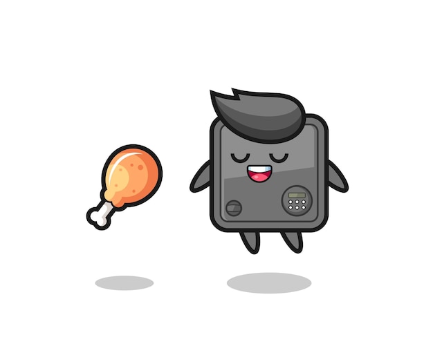 Cute safe box floating and tempted because of fried chicken
