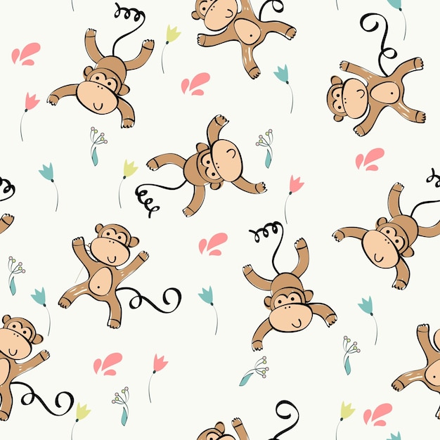 cute seamless pattern with cute monkeys exotic wallpaper for fabric wrapping paper etc